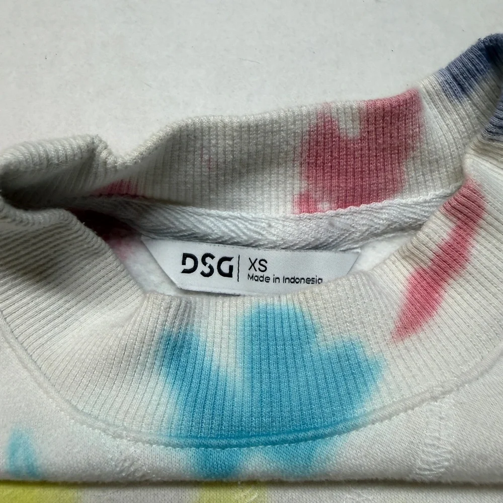 DSG Brand Extra Small White Pink Blue Yellow Swirl‎ Tie Dye Crewneck